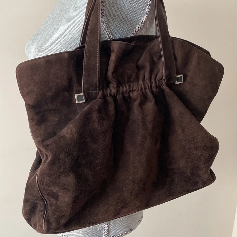 Giorgio Armani Suede Shoulder Bag Purse Chocolate Brown - Picture 3 of 9